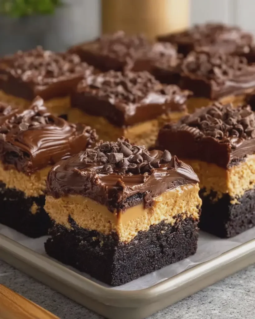 Peanut Butter Cup Brownie Cheesecake Bars