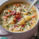 Potato Soup with Turkey Bacon and Chicken Ham