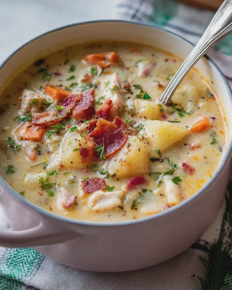 Potato Soup with Turkey Bacon and Chicken Ham