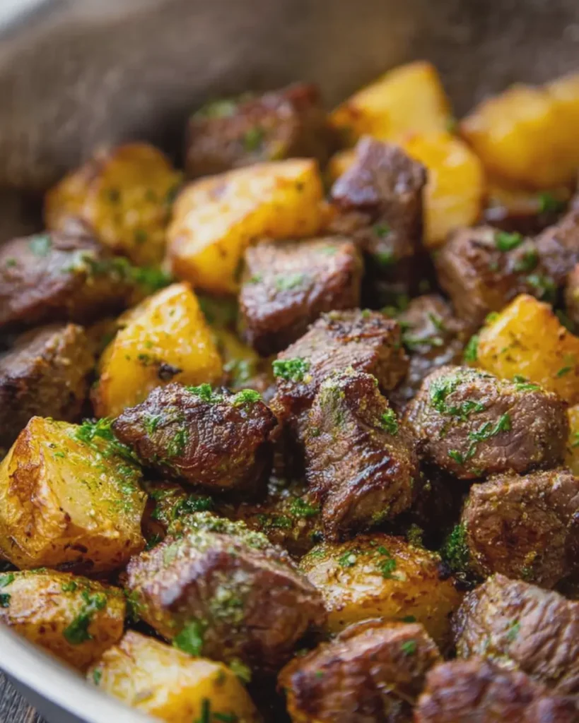 Garlic Butter Steak Bites and Potatoes