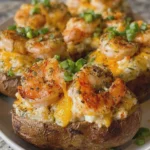 Seafood Shrimp Stuffed Baked Potatoes with Creamy Cheddar Cheese