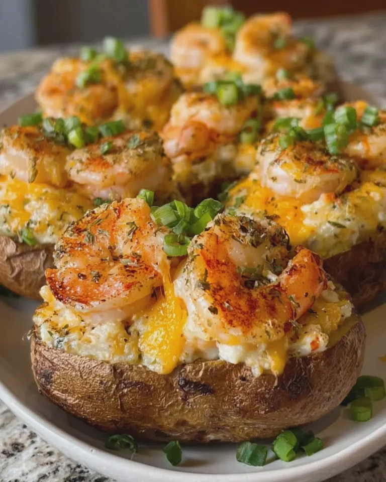 Seafood Shrimp Stuffed Baked Potatoes with Creamy Cheddar Cheese