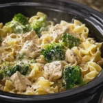 Slow Cooker Creamy Chicken Broccoli Alfredo with Egg Noodles