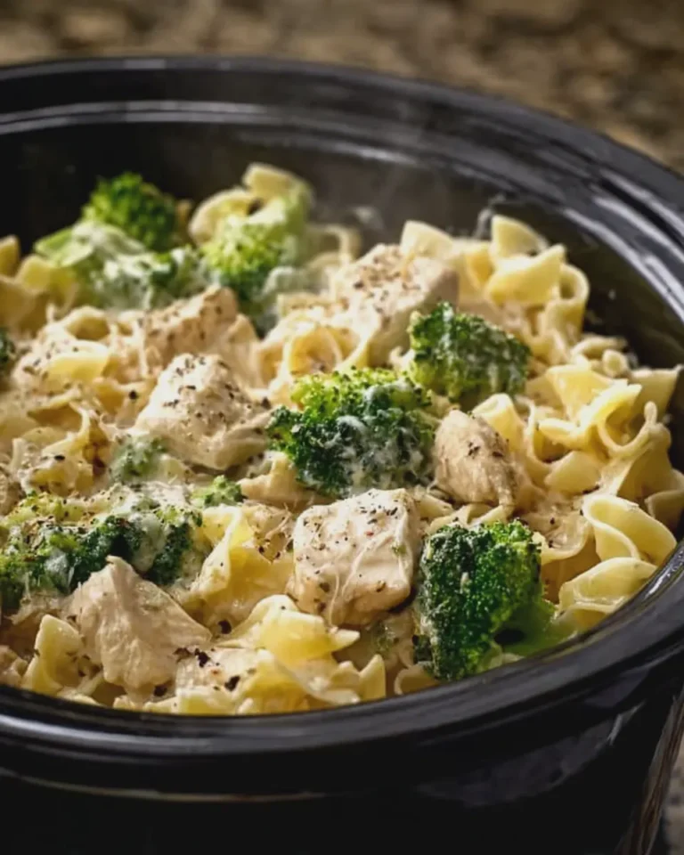 Slow Cooker Creamy Chicken Broccoli Alfredo with Egg Noodles