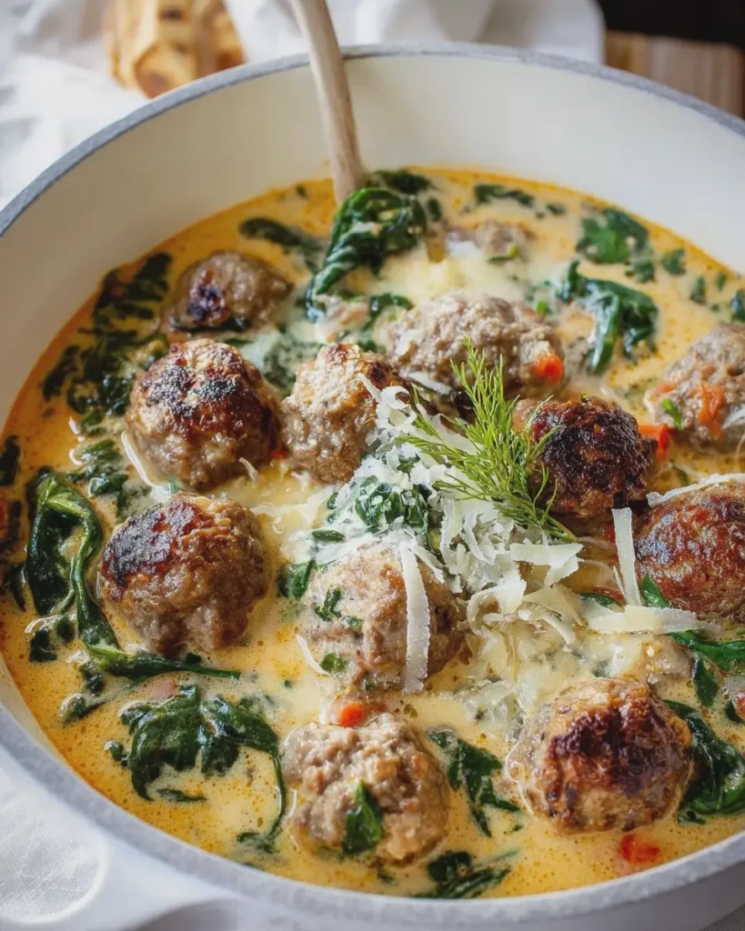 Creamy Italian Meatball and Spinach Soup