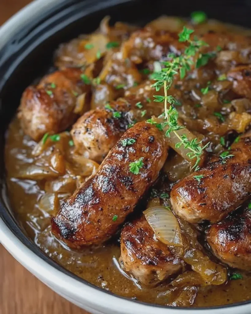 Ultimate Slow Cooker Beef Sausage and Onion Gravy
