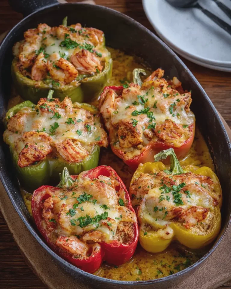 Creamy Cajun Garlic Butter Salmon and Shrimp Stuffed Peppers