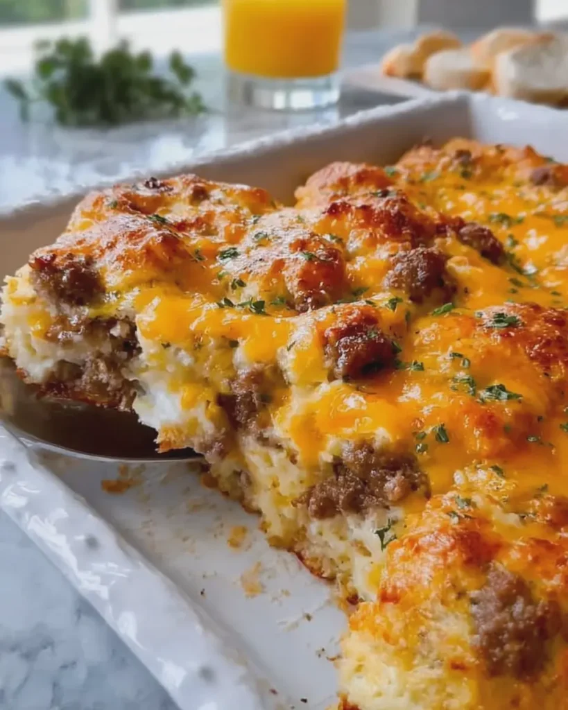 Easy Sausage Biscuits and Gravy Breakfast Casserole