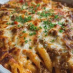 Creamy Cheesy Baked Penne Beef Casserole