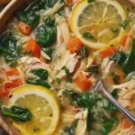 Lemon Chicken Orzo Soup with Spinach and Fresh Herbs