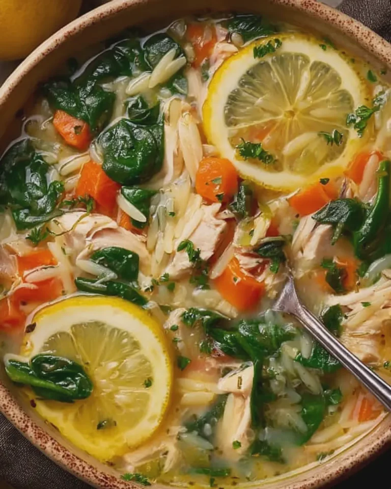 Lemon Chicken Orzo Soup with Spinach and Fresh Herbs