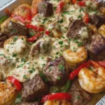 Sela Creamy Garlic Butter Steak and Shrimp Pepper Skillet