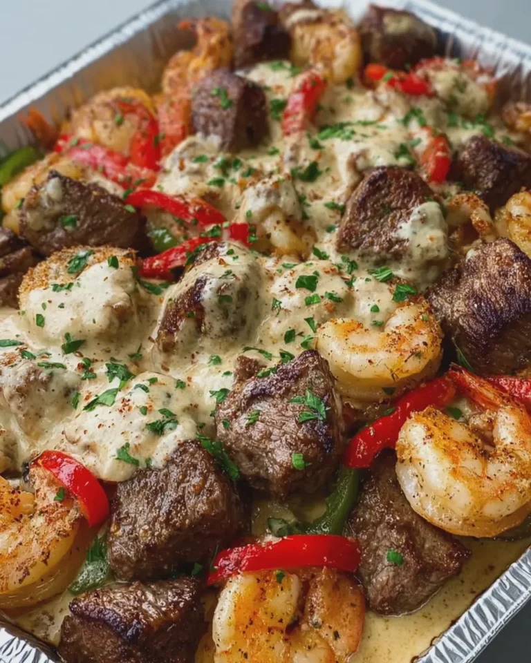 Sela Creamy Garlic Butter Steak and Shrimp Pepper Skillet