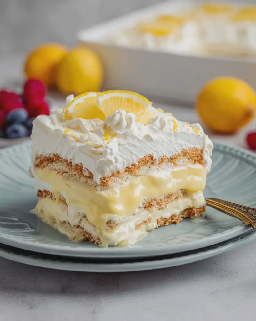 No Bake Lemon Icebox Cake with Creamy Lemon Pudding