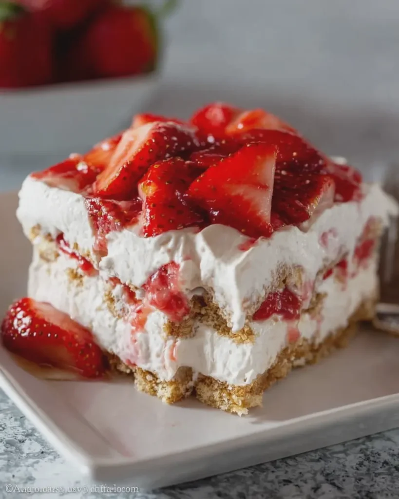 No Bake Strawberry Cheesecake Lasagna