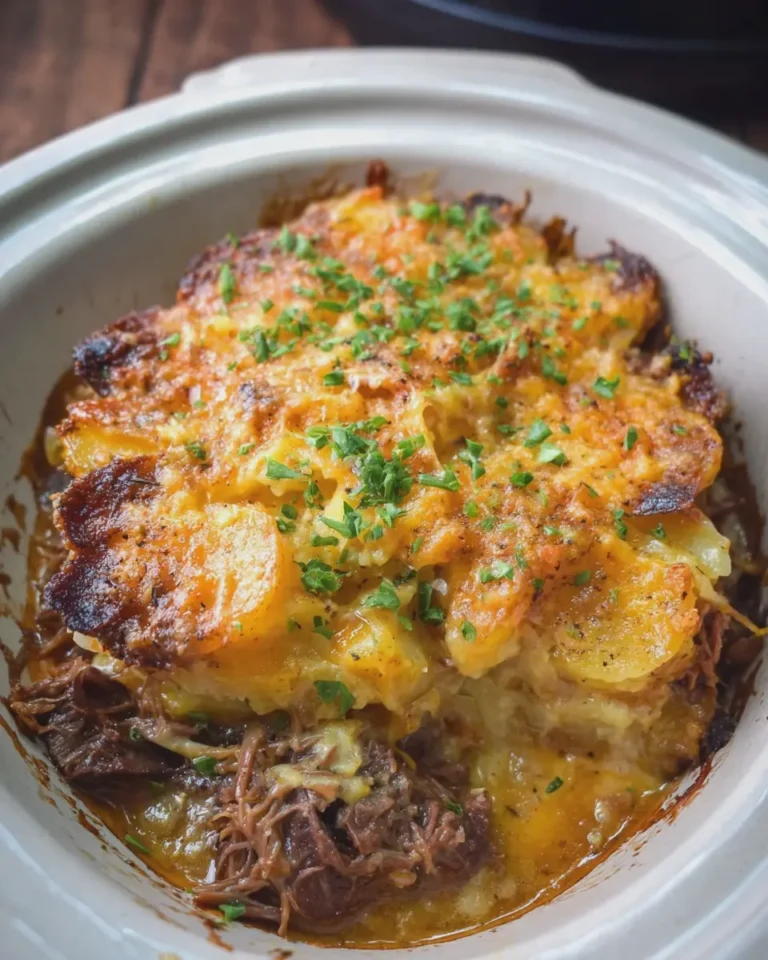 Slow Cooker Beef and Potato Au Gratin
