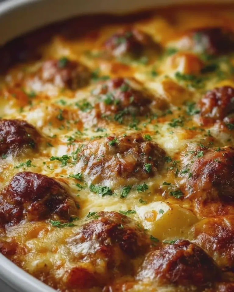 Cheesy Meatball and Potato Bake