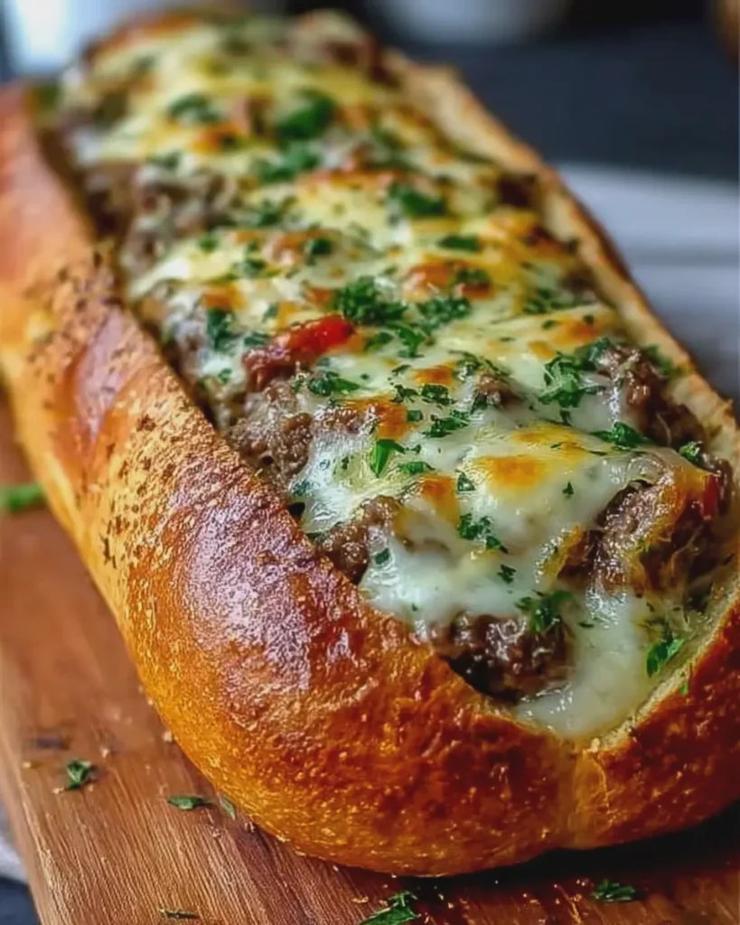 Cheesy Beef Stuffed Garlic Bread