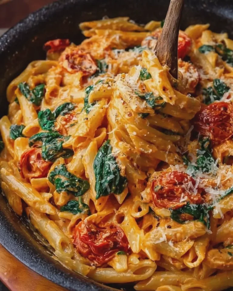 One Pan Creamy Tomato Spinach Parmesan Pasta