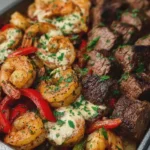 Garlic Butter Steak and Shrimp with Peppers