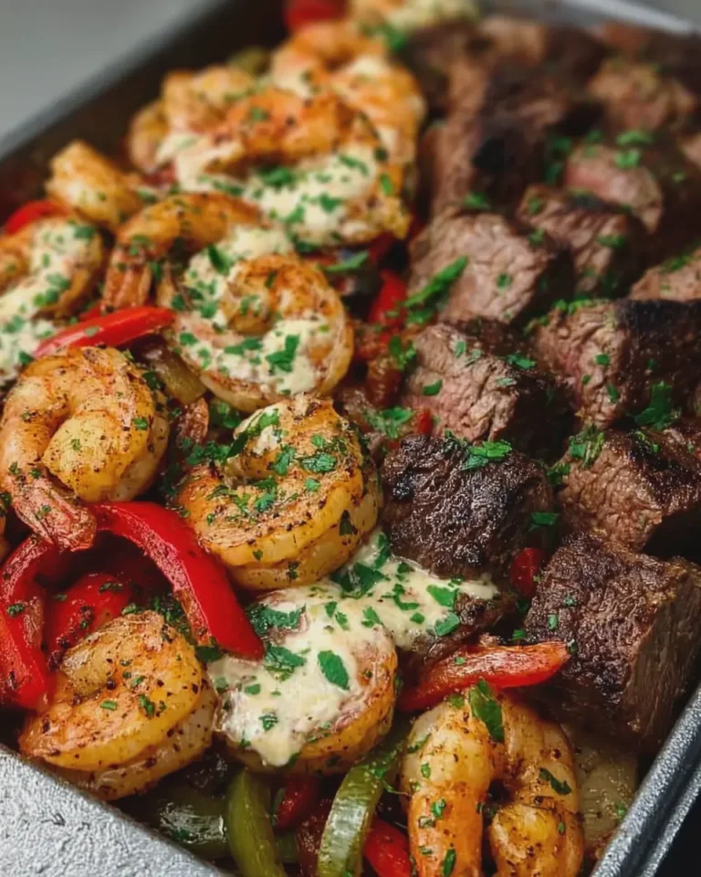 Garlic Butter Steak and Shrimp with Peppers