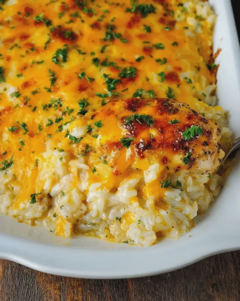 Creamy Cheddar Chicken and Rice Bake
