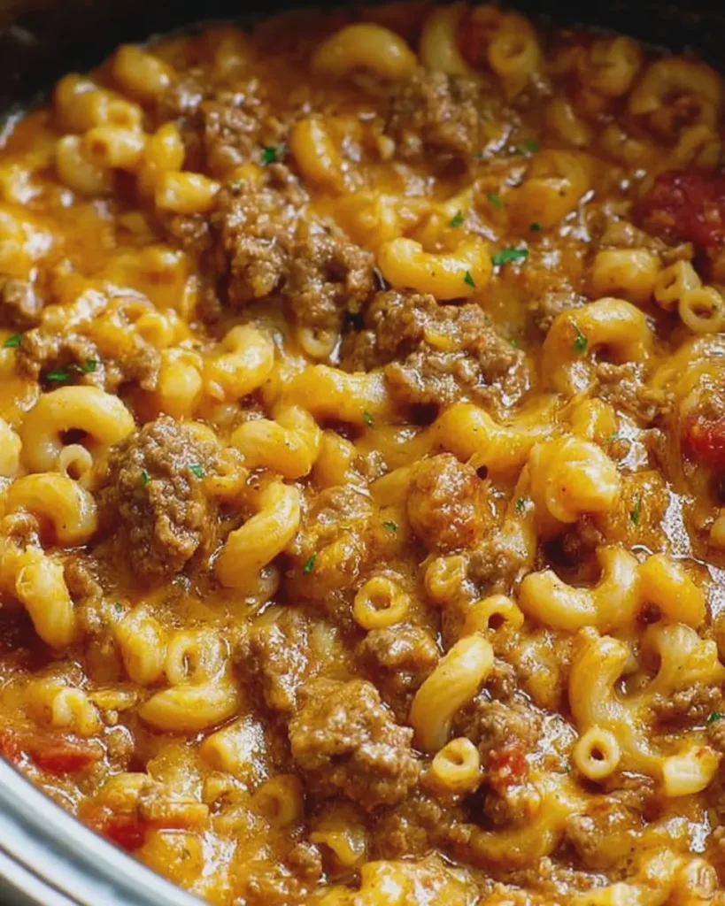 Crock Pot Cheesy Beef Macaroni