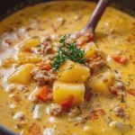 Cheesy Beef Sausage Potato Soup