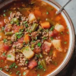 Hearty Ground Beef and Vegetable Soup Rustic Family Comfort Dinner