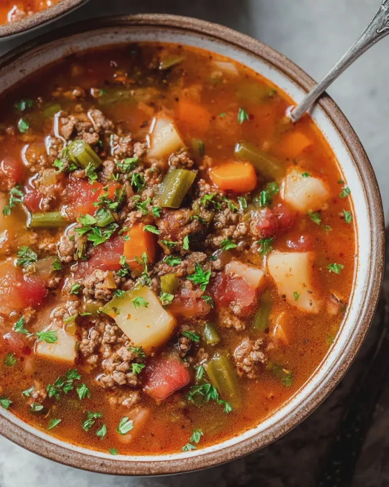 Hearty Ground Beef and Vegetable Soup Rustic Family Comfort Dinner