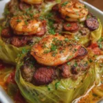 Cajun Shrimp and Beef Sausage Stuffed Cabbage