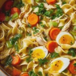 Turkey Noodle Soup with Vegetables and Tender Egg Noodles