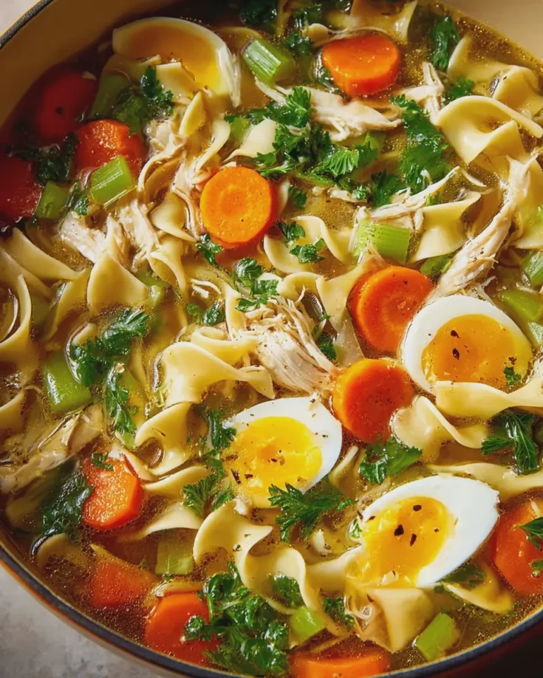 Turkey Noodle Soup with Vegetables and Tender Egg Noodles
