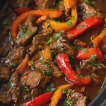Crock Pot Pepper Steak with Tender Beef and Sweet Bell Peppers