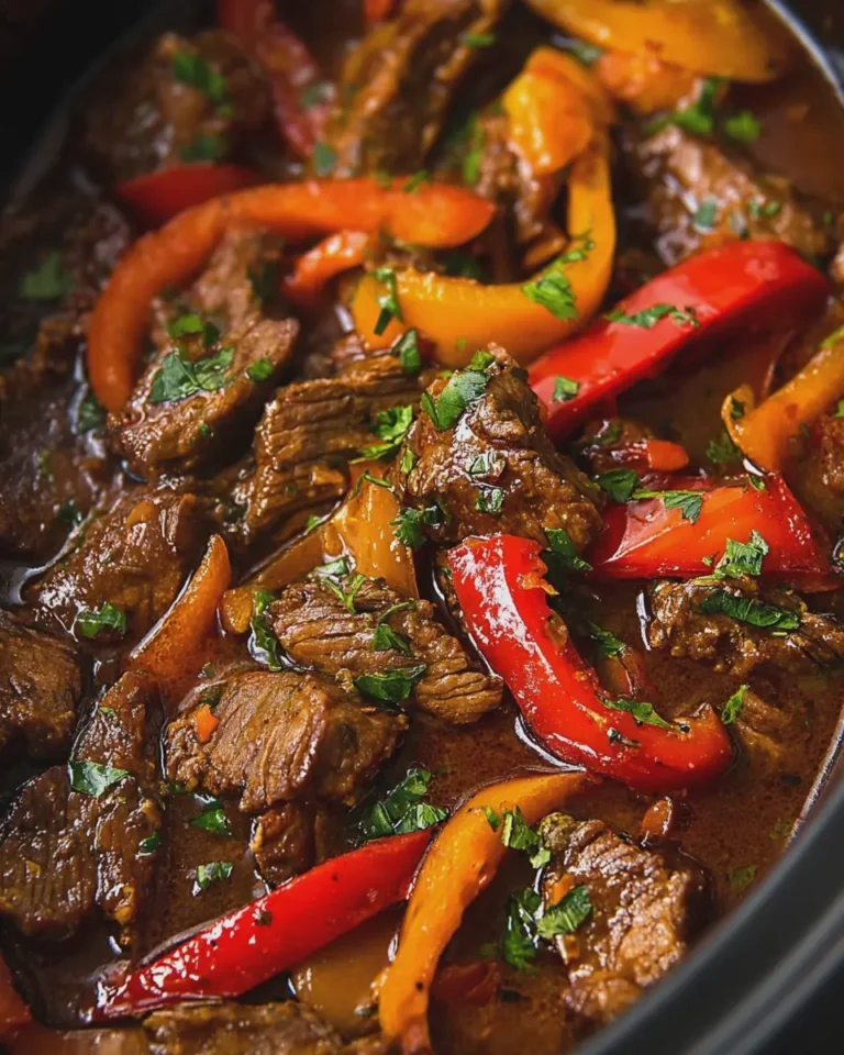 Crock Pot Pepper Steak with Tender Beef and Sweet Bell Peppers