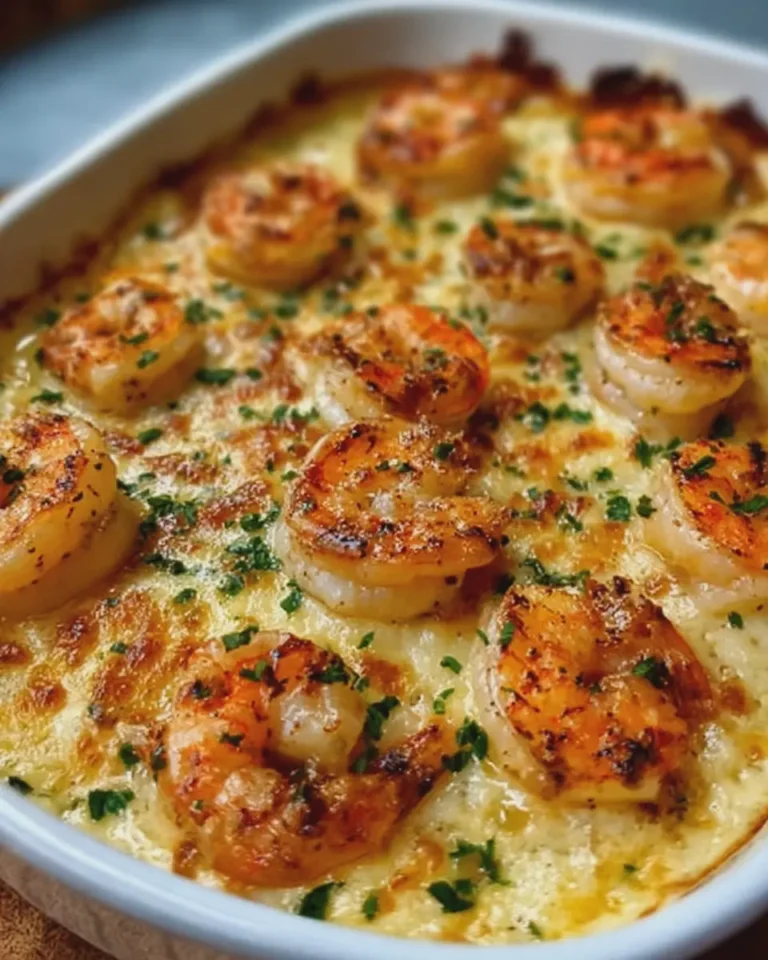 Cheesy Garlic Shrimp Bake