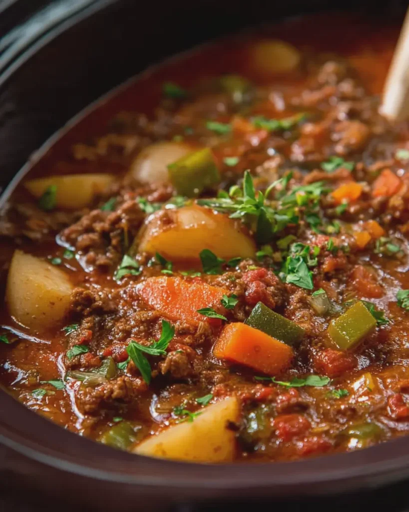 Slow Cooker Ground Beef Potato and Bean Stew