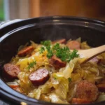 Slow Cooker Beef Sausage and Tender Cabbage