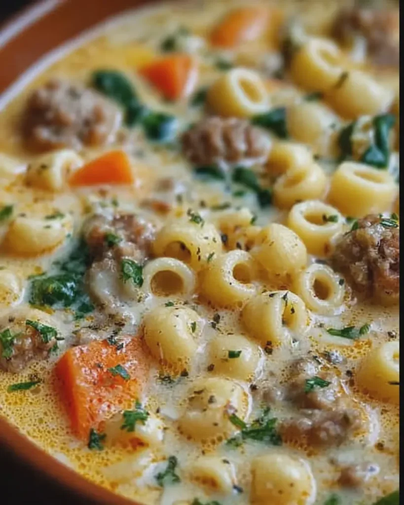 Creamy Parmesan Italian Sausage Ditalini Soup