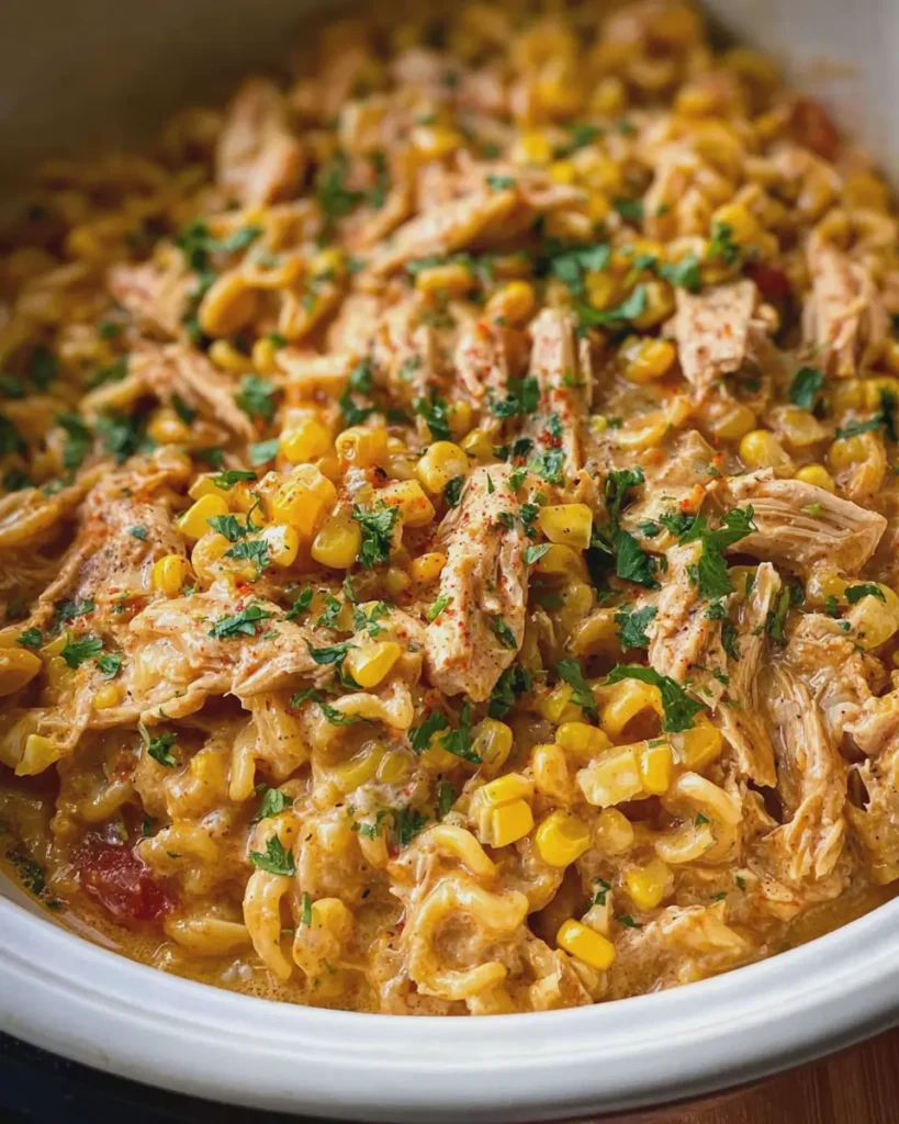 Crockpot Street Corn Chicken Pasta