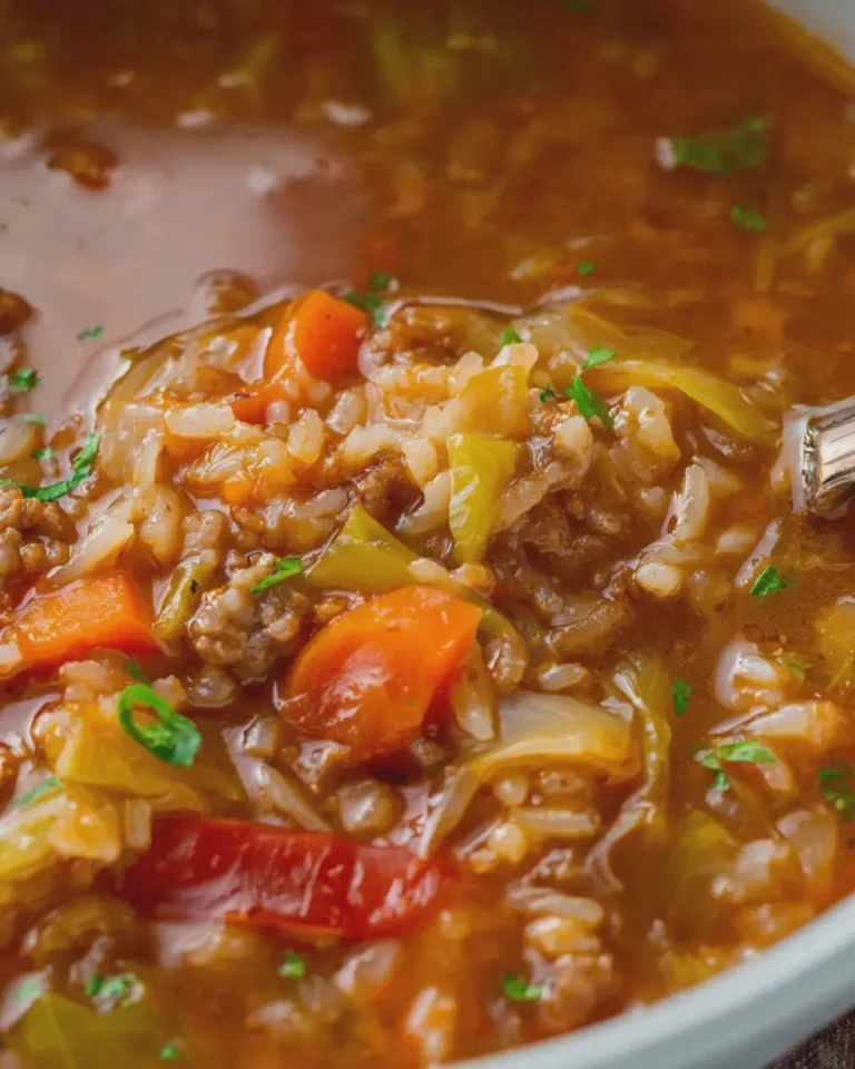 Slow Cooker Cabbage Beef Rice Soup