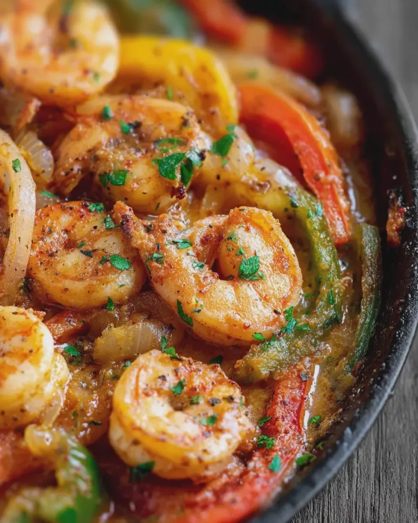 Garlic Butter Shrimp Peppers and Onions