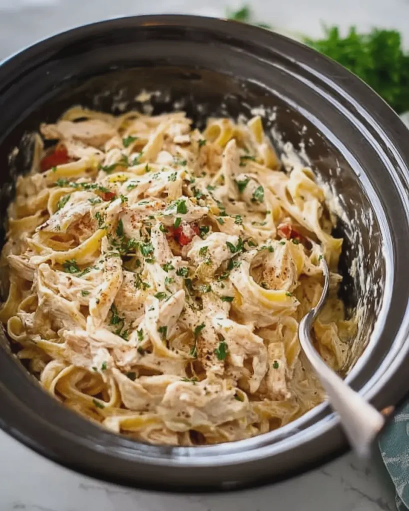 Slow Cooker Creamy Italian Chicken Fettuccine
