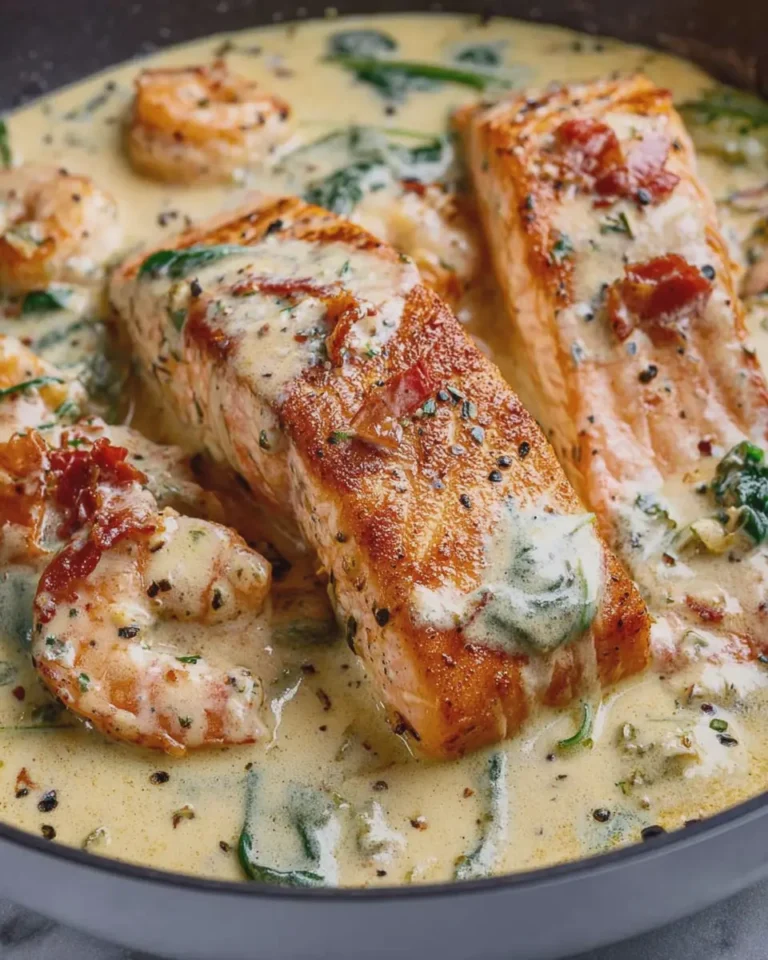 Creamy Garlic Butter Shrimp and Seared Salmon