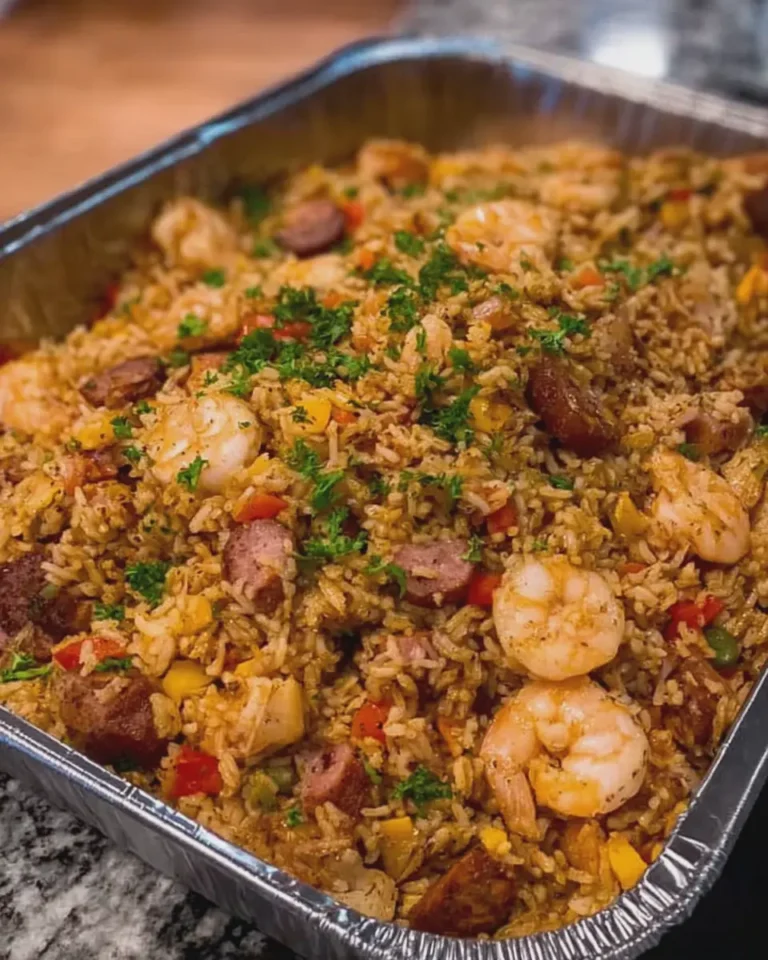 Seafood Dirty Rice with Turkey Bacon and Chicken Ham