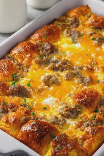 Cheesy Sausage and Crescent Roll Breakfast Bake