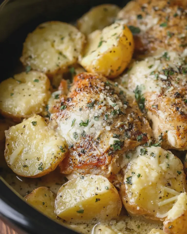 Slow Cooker Creamy Garlic Parmesan Chicken with Cheddar Potatoes