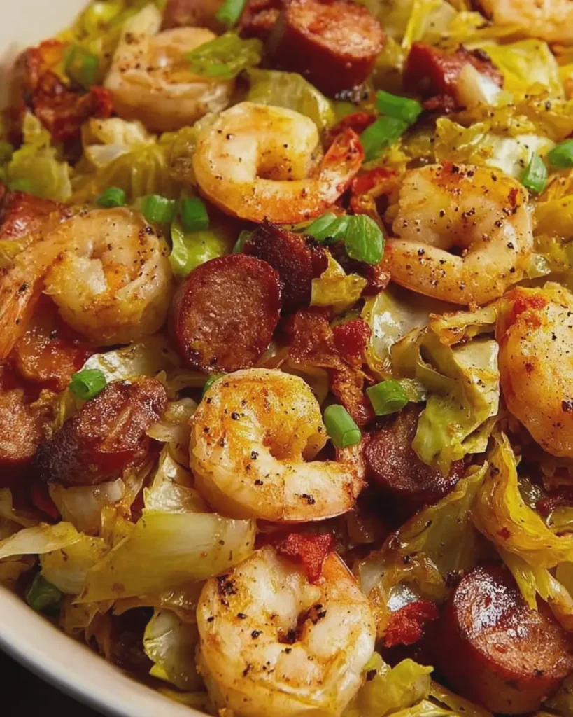 Fried Cabbage with Shrimp and Sausage
