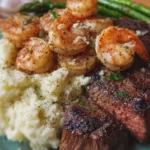 Garlic Butter Steak and Shrimp with Creamy Mashed Potatoes