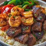 Sizzling Steak and Shrimp Rice Bowl